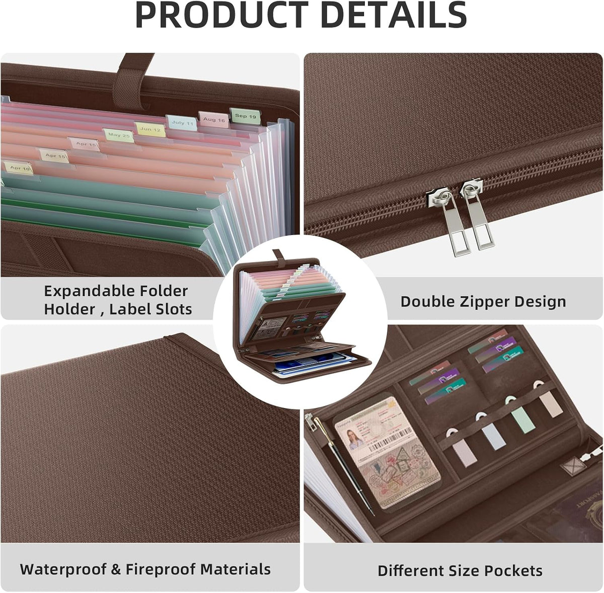 Fireproof Accordion File Organizer, Expanding File Folder with 13 Pockets