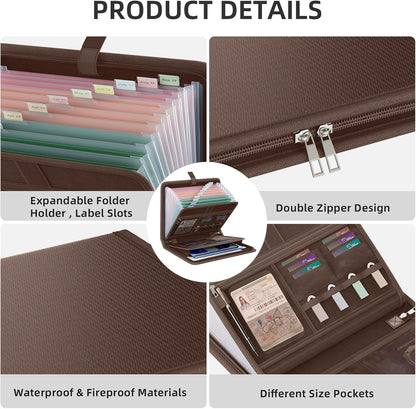Fireproof Accordion File Organizer, Expanding File Folder with 13 Pockets