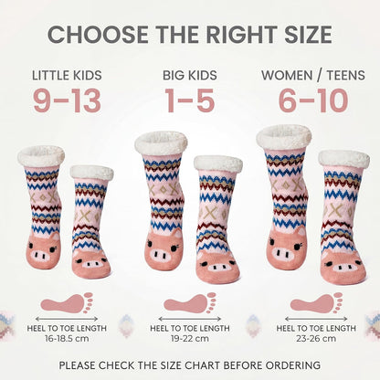 cosyone1997 Fuzzy Slipper Socks for Women Kids with Grips, Cute Animal Sherpa Lined Non-Slip Cozy Winter Socks Gifts