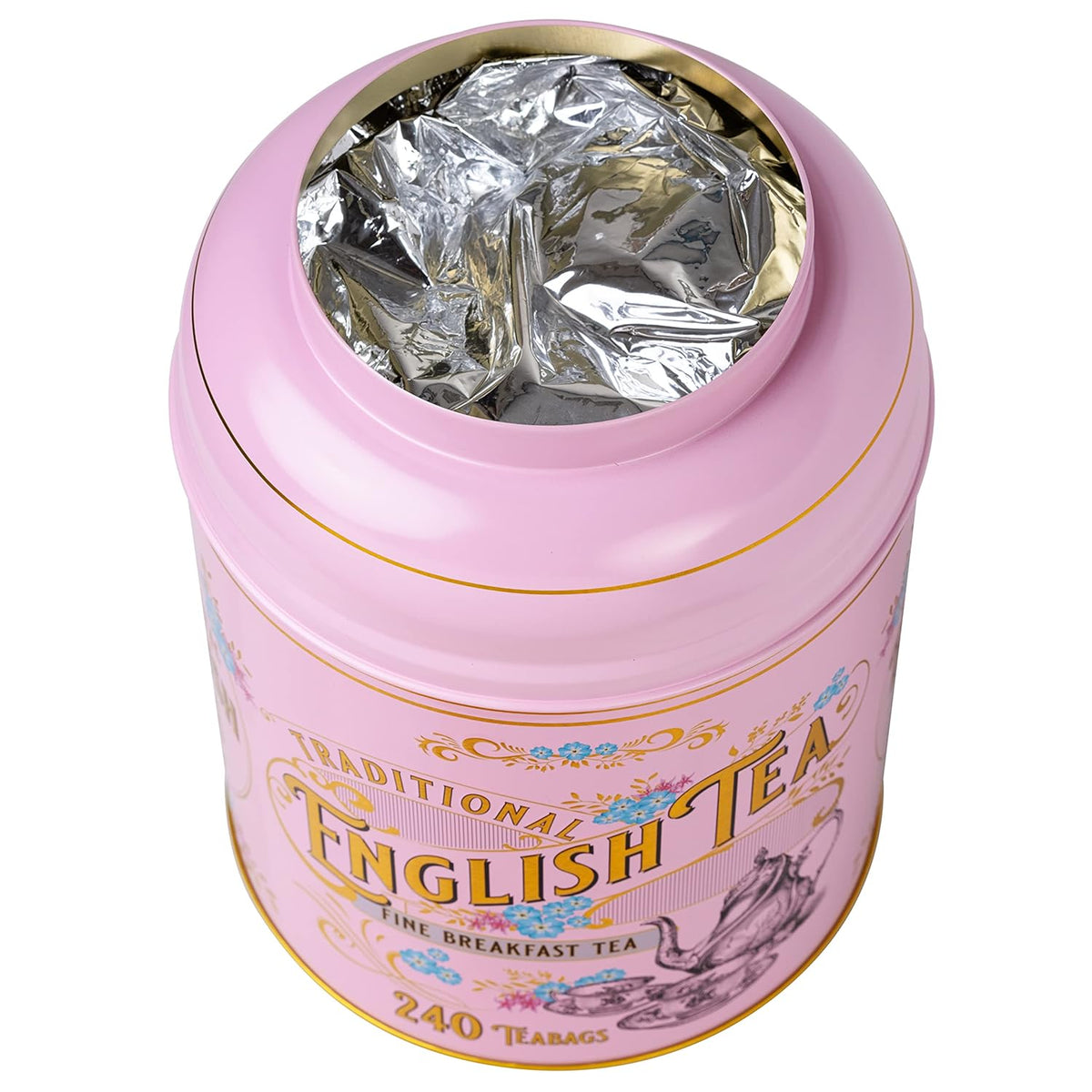 New English Teas Victorian Tea Tin with 240 Breakfast Tea Bags - Pink