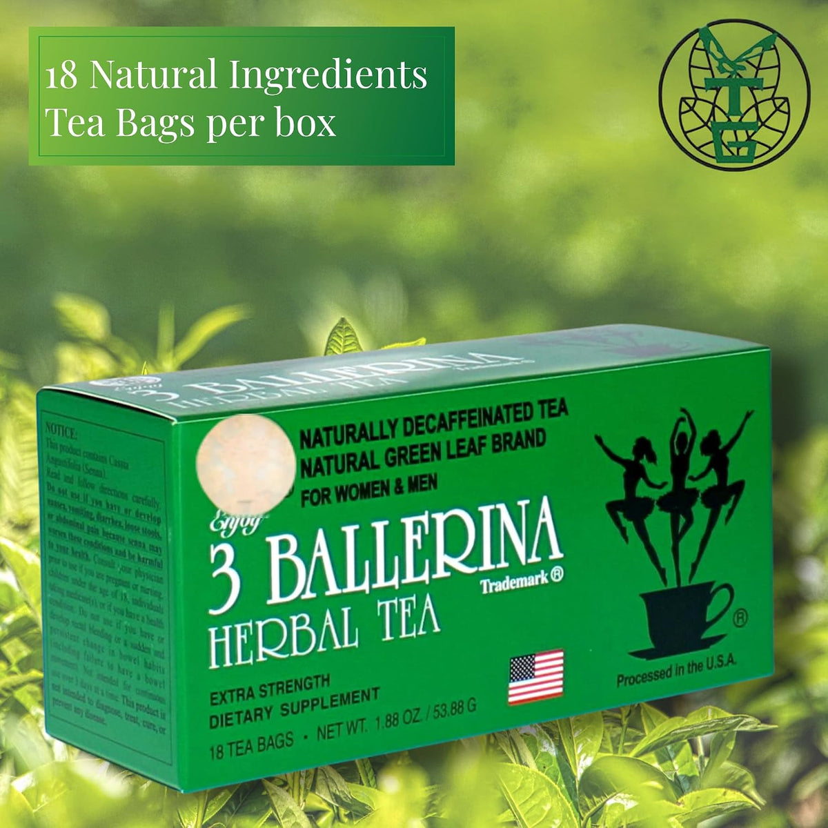 3 Ballerina Caffeine-Free Extra Strength Herbal Tea, 18 Count, Pack of 2