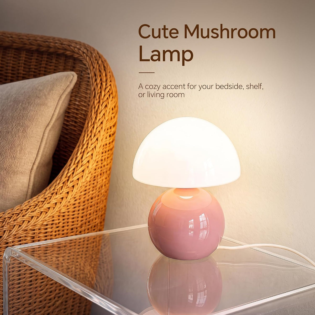 Dawnwake Mushroom Lamp Table Lamp for Bedroom-Small Desk Table Lamps,White