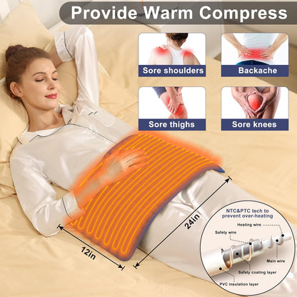 Heating Pad Electric Heat Pad, Hot Heated Pad,Multiple Temp and Timer Settings,Suitable for Shoulders, Neck, arms, Abdomen, Back, Legs, etc. (Silver Gray, 24"X12")