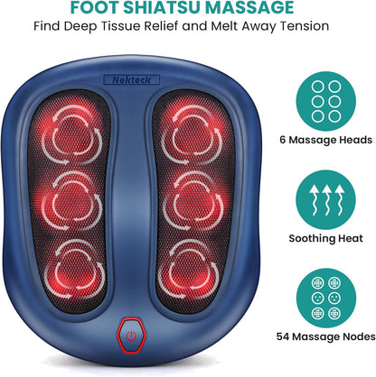 Nekteck Foot Massager with Heat, Shiatsu Heated Electric Kneading Foot Massager Machine for Neuropathy, Plantar Fasciitis, Feet Massage for Pain Relief, Circulation, Ideal Gifts for Man Woman Her Him