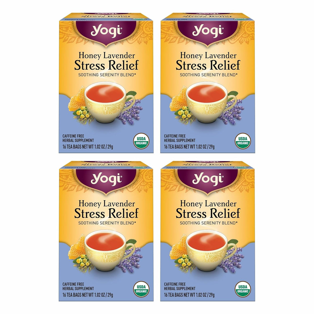 Yogi Honey Lavender Stress Relief Tea, 16 Tea Bags (4 Pack)
