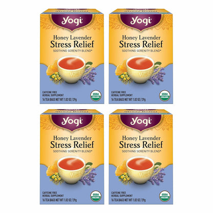Yogi Honey Lavender Stress Relief Tea, 16 Tea Bags (4 Pack)