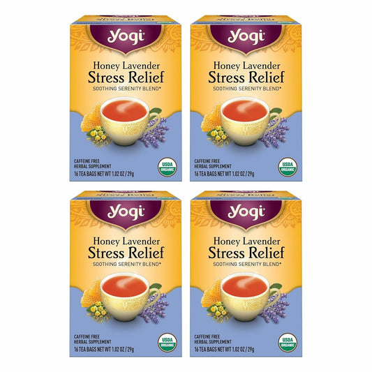 Yogi Honey Lavender Stress Relief Tea, 16 Tea Bags (4 Pack)