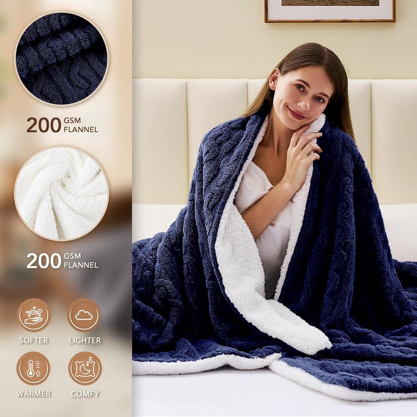 Homemate Electric Heated Blanket Twin - 62"x84" Heating Bed Blankets Throw with 10 Heating Levels 8 Hours Auto Off Fast Heating Over-Heated Protection Ultra Soft Warm Flannel ETL Certified Grey - Colors B