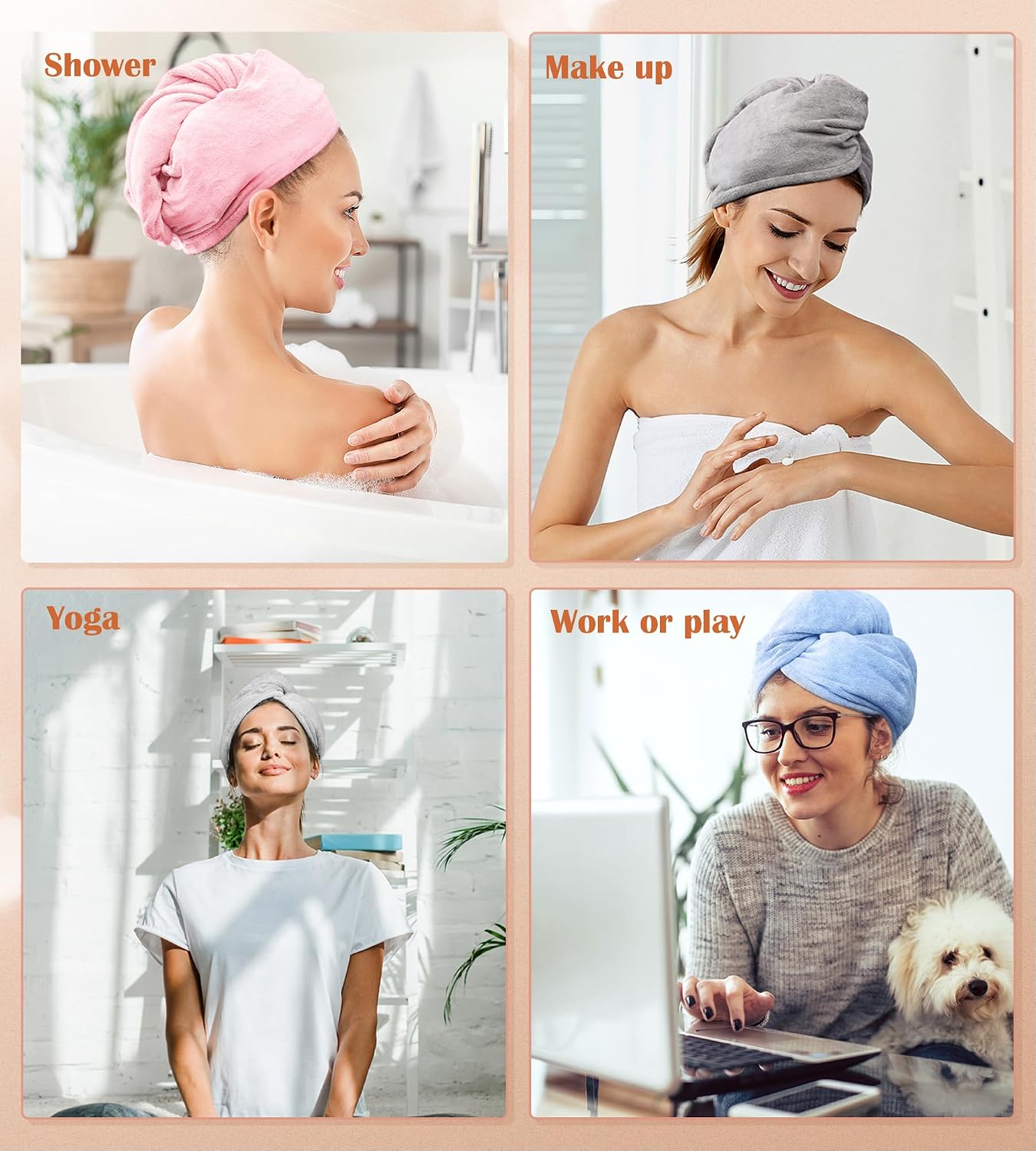 POPCHOSE Microfiber Hair Towel Wrap, 3 Pack Fast Drying Hair Turban, Stocking Stuffers for Women, Soft Ultra Absorbent, No Frizz Hair Wrap Towels for Women Wet Hair, Curly, Longer, Thicker Hair