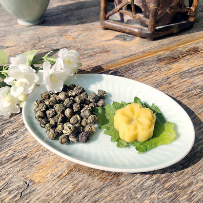 CAMEL Jasmine Green Tea - Loose Leaf Dragon Pearls, 4 oz, Natural Jasmine Aroma, Mellow Taste, Detox, Gluten Free, Vegan