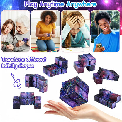 Skylety Cube Anxiety Relief Toy Hand Held Magic Sensory Stress Cube Toy for Adults Relieve Stress Christmas Party Favors(4 Pcs,Starry)