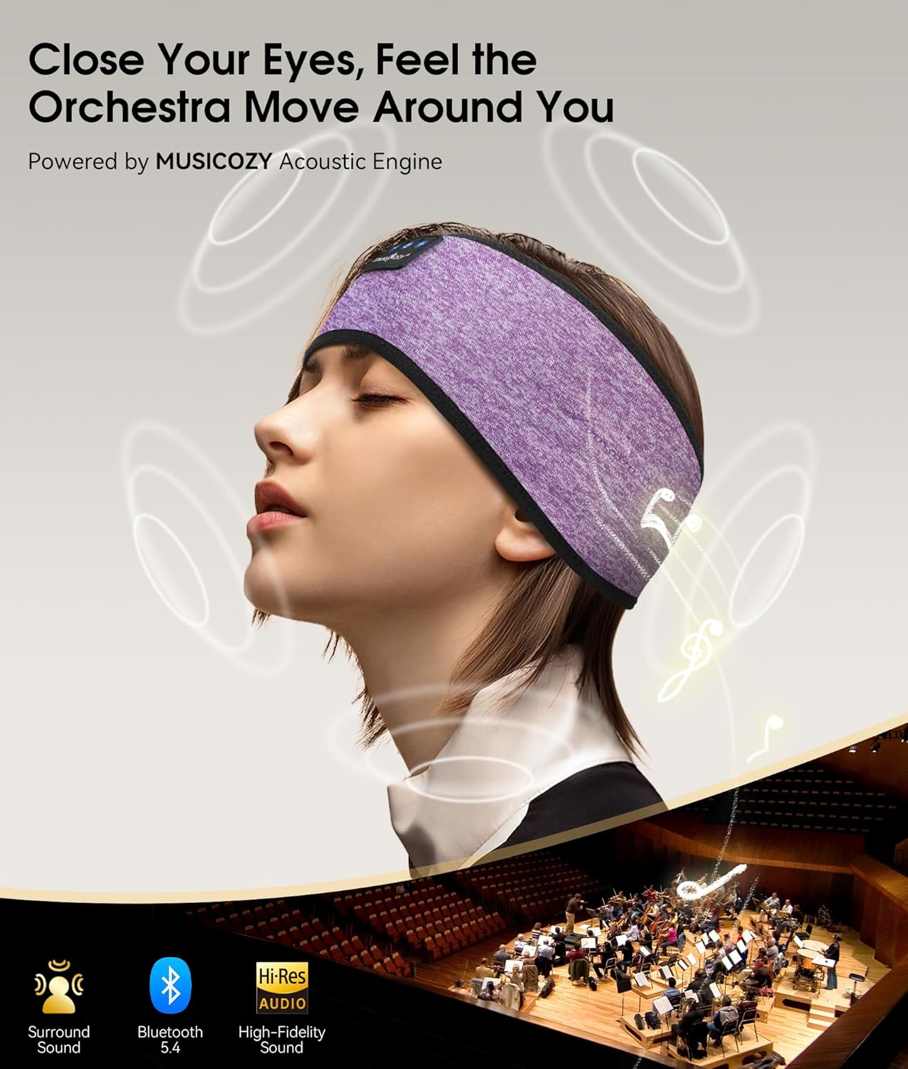 MUSICOZY Sleep Headphones Bluetooth 5.4 Headband, Wireless Earphones Music Sleep Earbuds Sleeping Eye Mask with HD Stereo Speakers for Workout Running Travel Yoga, Ideal Gifts for Men Women Mom Dad
