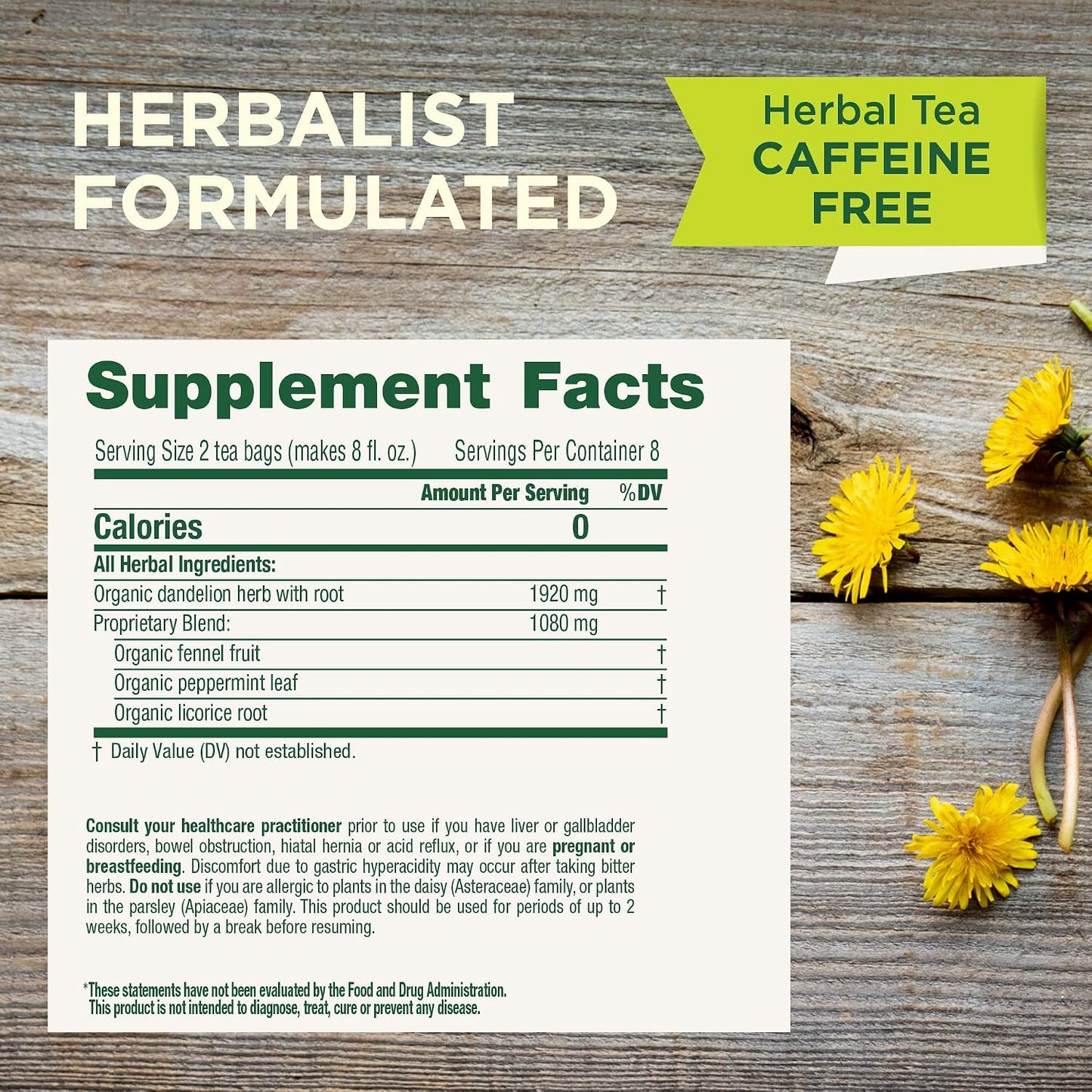 Traditional Medicinals Tea, Organic Roasted Dandelion Root, Supports Kidney Function & Healthy Digestion, 96 Tea Bags (6 Pack)