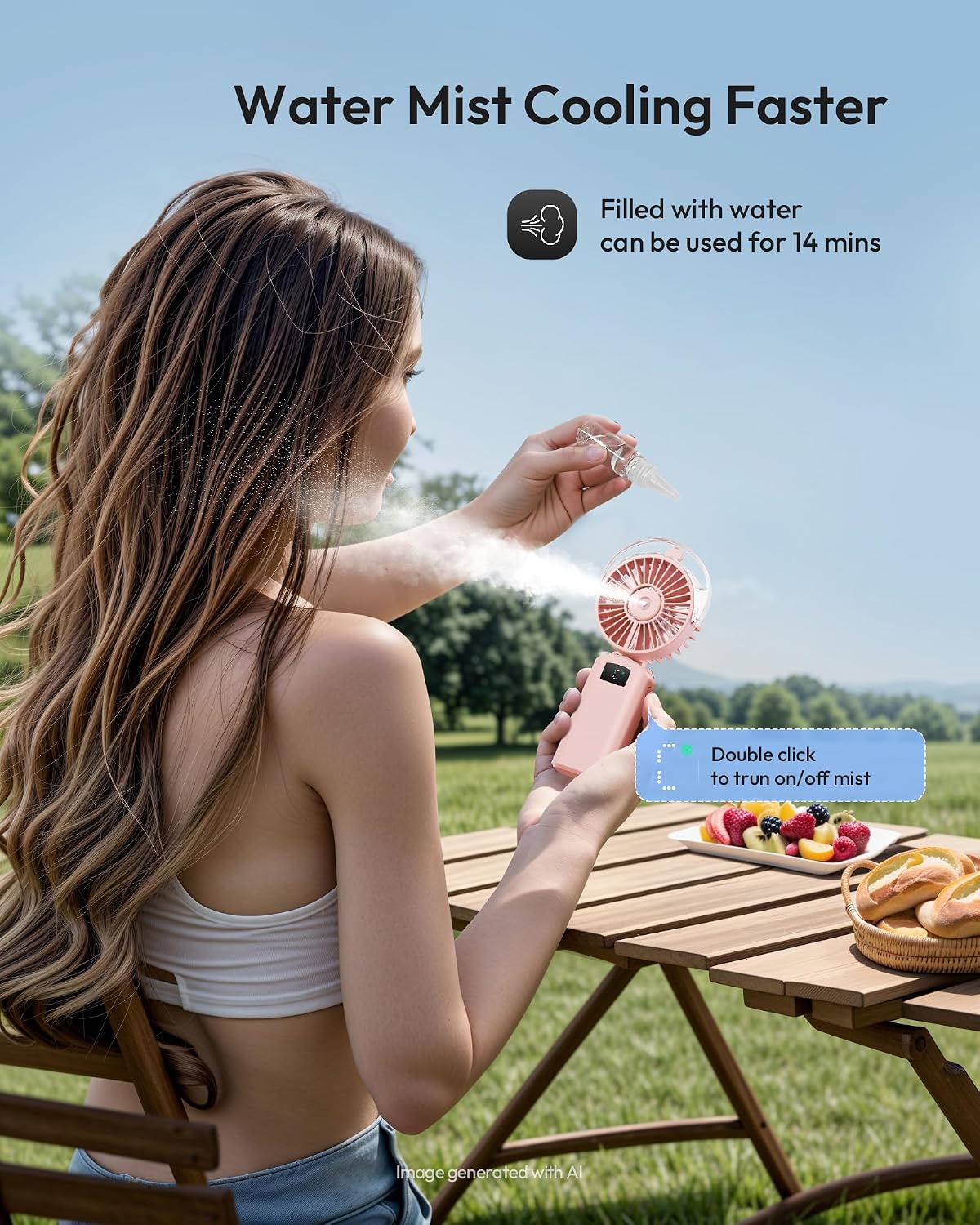 Gaiatop Portable Misting Fan, Rechargeable Handheld Fan with Water Spray