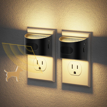 JandCase Night Light, Modern Night Lights Plug into Wall,2 Pack Dusk to Dawn Sensor Nightlight, Amber Brightness Adjustable Nightlight for Kids Bathroom Hallway Kitchen Bedroom Decor