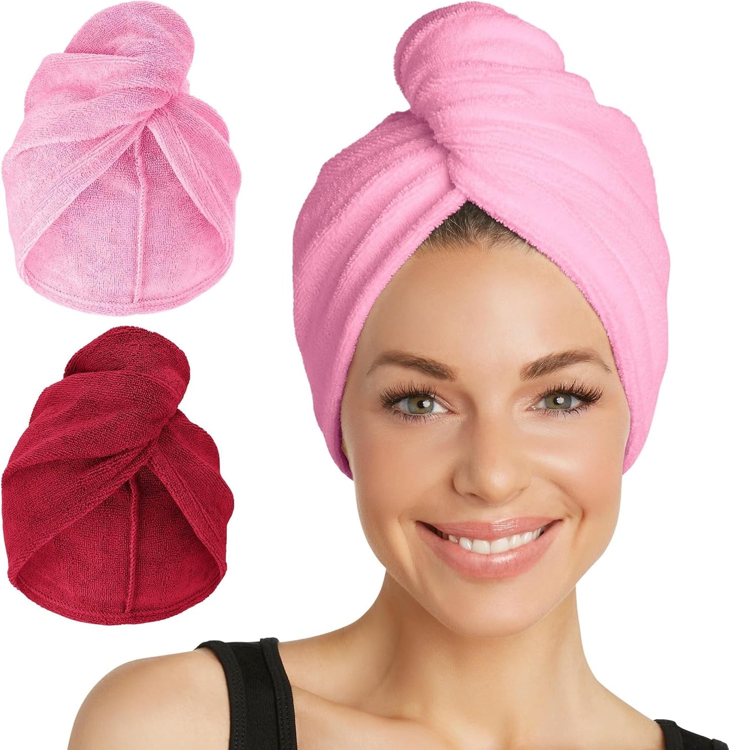Turbie Twist 2-Pack Microfiber Hair Towel for Beauty, Travel, Gifting - Hair Wrap Turban for Straight, Wavy & Curly Hair - Premium Personal Care - Dark Purple & Light Purple