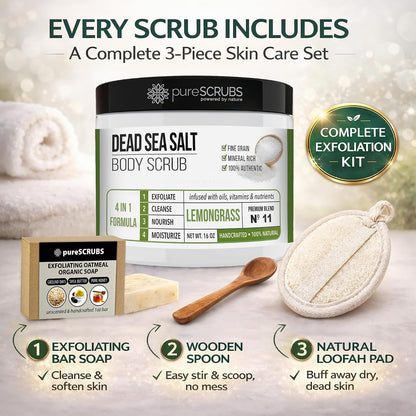 pureSCRUBS Premium Cucumber Body Scrub Set, Exfoliating Dead Sea Salt Scrub