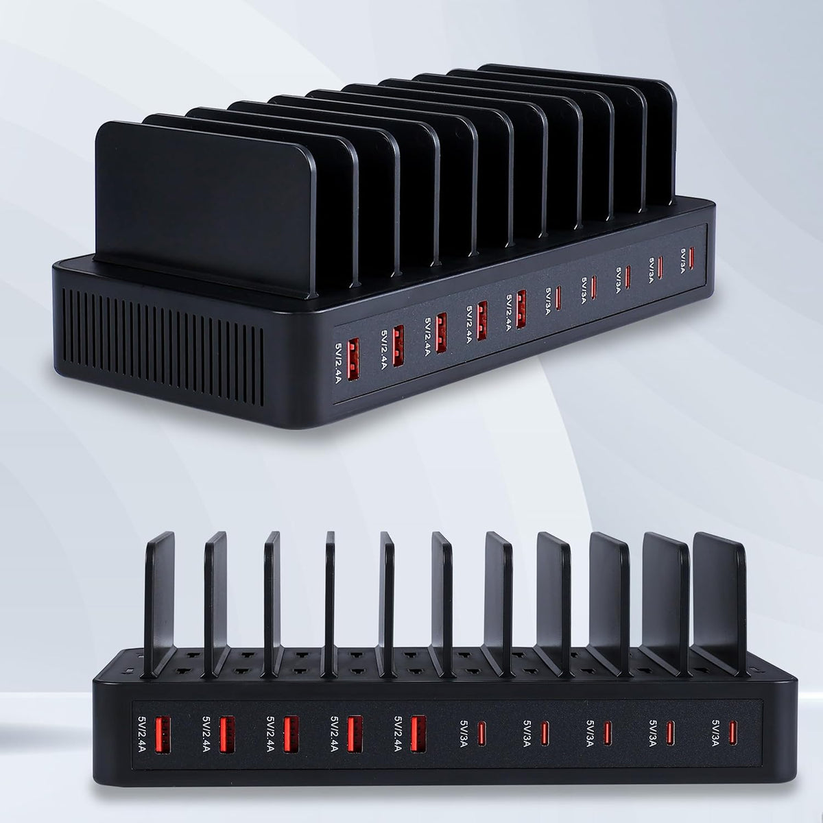 Charging Station 100W 10-Port USB C Fast Charging Dock for Multiple, Black