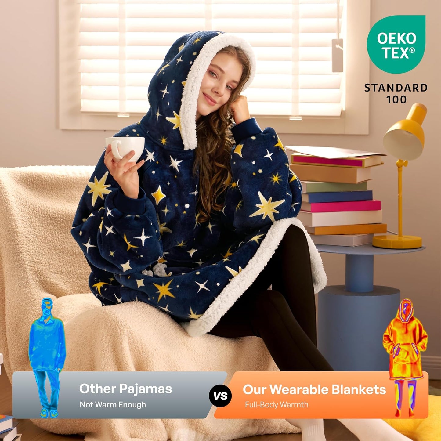 Giggling Getup Wearable Blanket Hoodie for Adults Gifts for Teen Girls Sister Women Sherpa Fleece Printed Hooded Blanket Sweatshirt Warm Cozy with Pocket & Sleeves Beige Cat