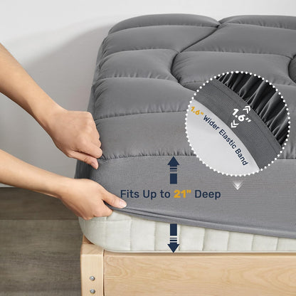 Unikome Ultra Soft Waterproof Mattress Pad King, Cooling Mattress Protector for Hot Sleepers, 5-Layers Noiseless Washable Mattress Cover with 8"-21" Deep Pocket (Light Blue, 78x80)