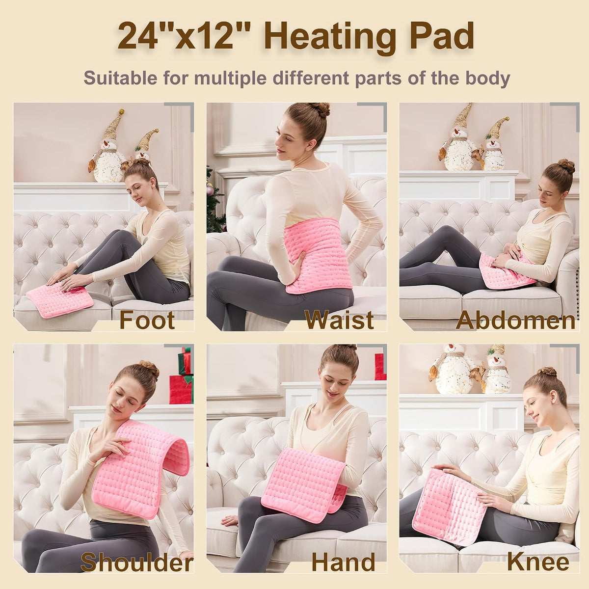 12"x24" Heating pad, Electric Heat Pad 6 Heating &4 Timer Setting