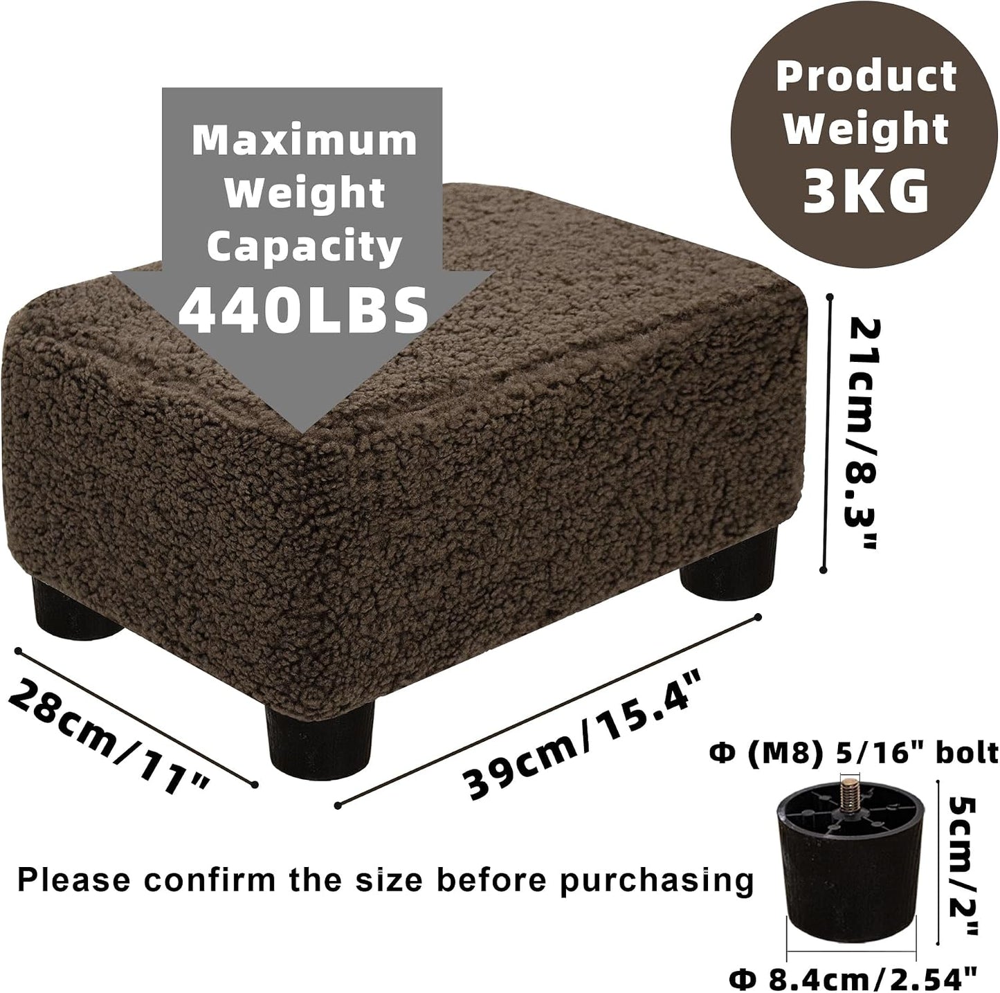 CAROLMADE Small Foot Stool Ottoman Footstool with Legs Under Desk Footrest for Living Room Bedroom and Office,Linen-Grey