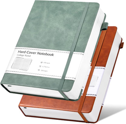 CAGIE Lined Journal Notebook for Women Men 320 Pages 100 Gsm Paper Thick Journaling Notebooks A5 Leather Journals for Writing Hardcover Journal Supplies for Work Note Taking Diary, 5.7x8.3 In, Green