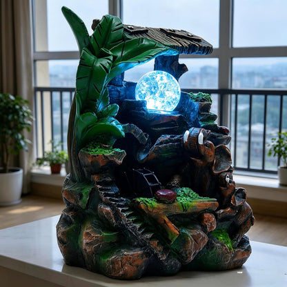 Mini Artificial Bonsai Tree Waterfall Fog Feature Rock Tabletop Fountain | 11in Desktop Decor Waterfall Fountain W/ Water Pump& Atomizer&LED Lights &Fake Tree Office Bedroom Relax