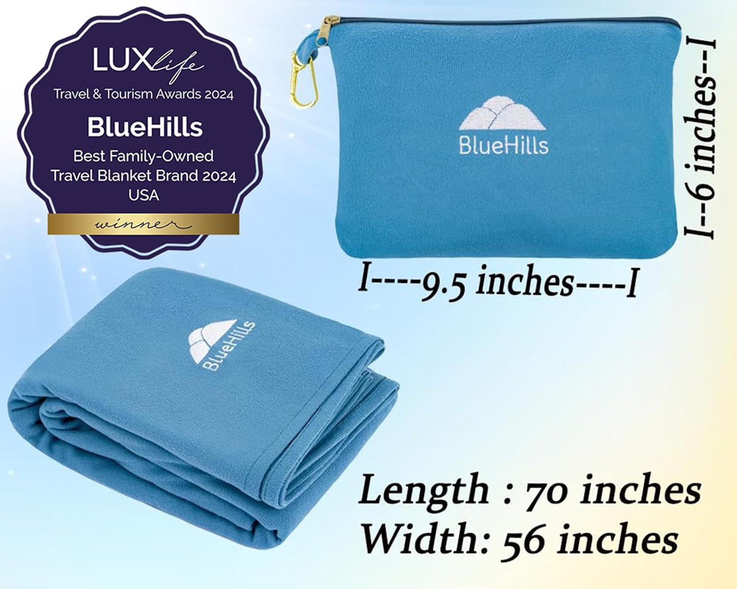 BlueHills Travel Blanket Pillow Compact Lightweight Pocket Size Airplane Traveling Essential Flight Trip Throw in Bag Portable Case Plane Accessory Gray L01