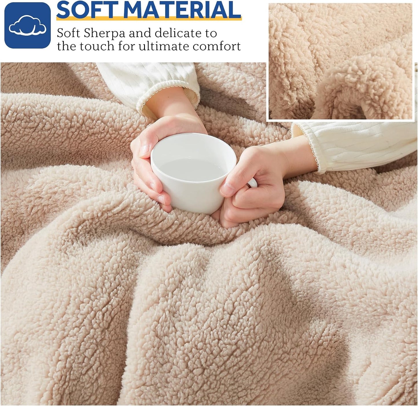 Sealy Electric Blanket Heated Throw 50"x60" Soft Double Sherpa Super Cozy with 6 Fast Heating Levels & 2-10 Hours Auto-Off, Over-Heat Protection, Machine Washable, Charcoal