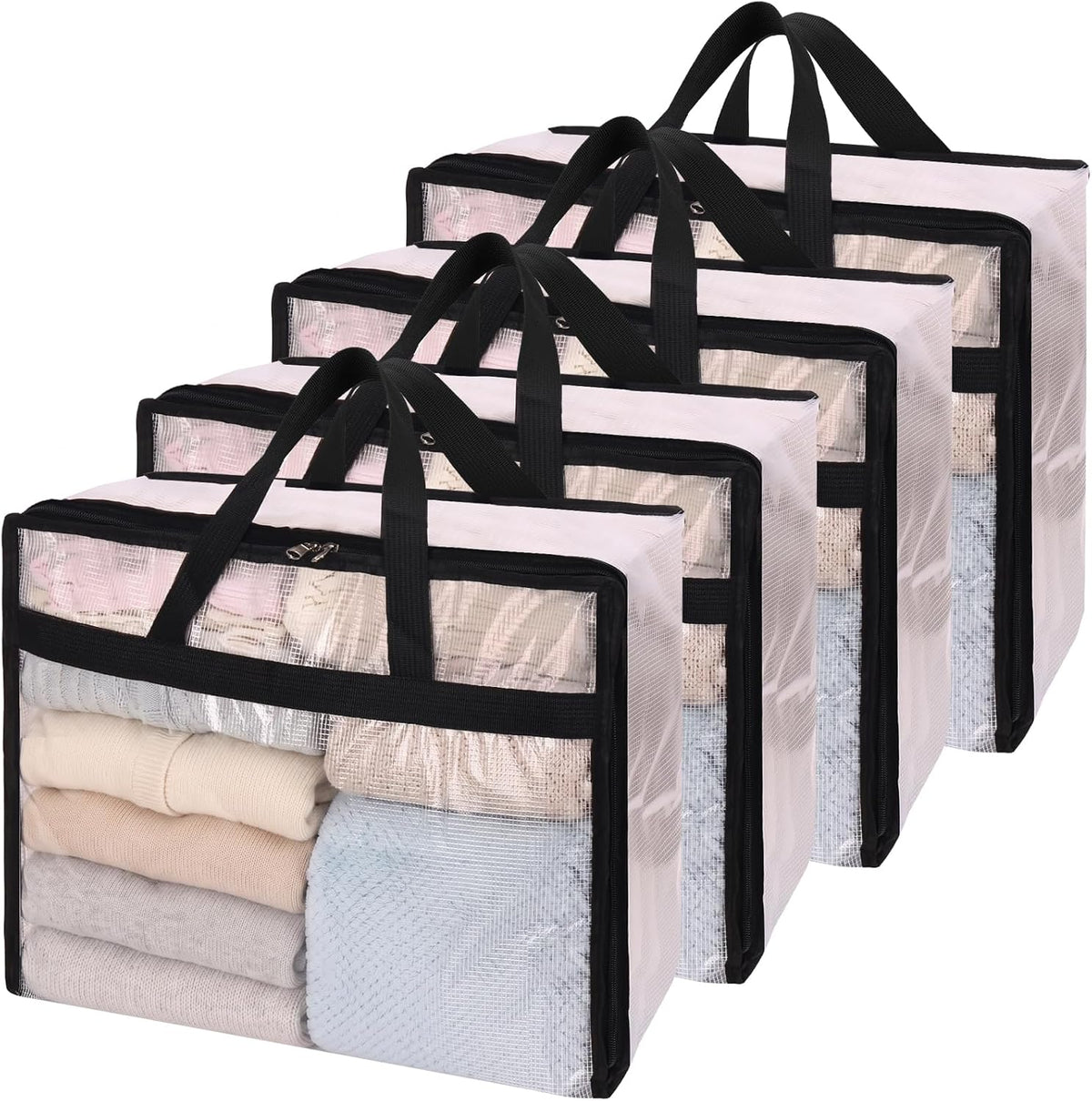 Fixwal Storage Bags 4 Pack 75L XL Mesh Clear for Blankets Clothes Comforter