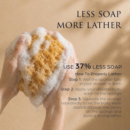 Spongentle Loofah Sponge for Shower and Bathing, Bath Sponge with Dual Texture, Shower Pouf for Gentle and Deep Exfoliation, Large Size Body Scrubber for Men & Women, PU Foam, 37% More Lather, 3 Pack