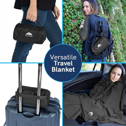 BlueHills Travel Blanket Pillow Compact Lightweight Pocket Size Airplane Traveling Essential Flight Trip Throw in Bag Portable Case Plane Accessory Gray L01