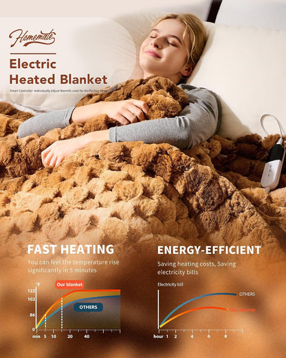 Homemate Electric Heated Blanket Twin - 62"x84" Heating Bed Blankets Throw with 10 Heating Levels 8 Hours Auto Off Fast Heating Over-Heated Protection Ultra Soft Warm Flannel ETL Certified Grey - Colors A