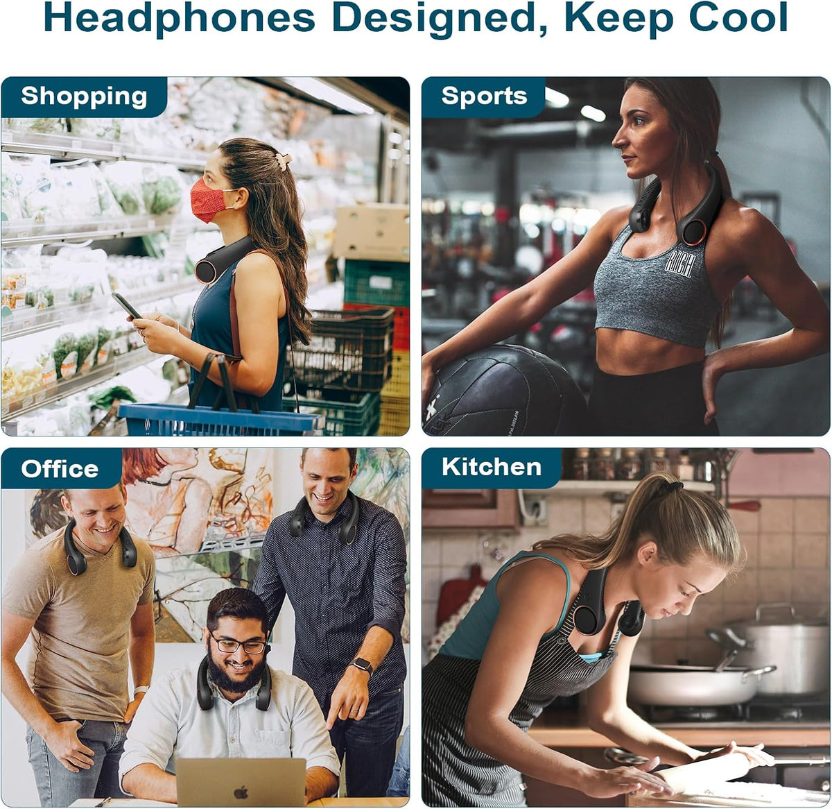 CIVPOWER Neck Fan: Portable Personal Neck Cooling Rechargeable Bladeless Fan - Hands Free 3 Speed 4000 mAh Battery USB Operated Wearable Headphone Design - Gift for Men Women Outdoor (White)