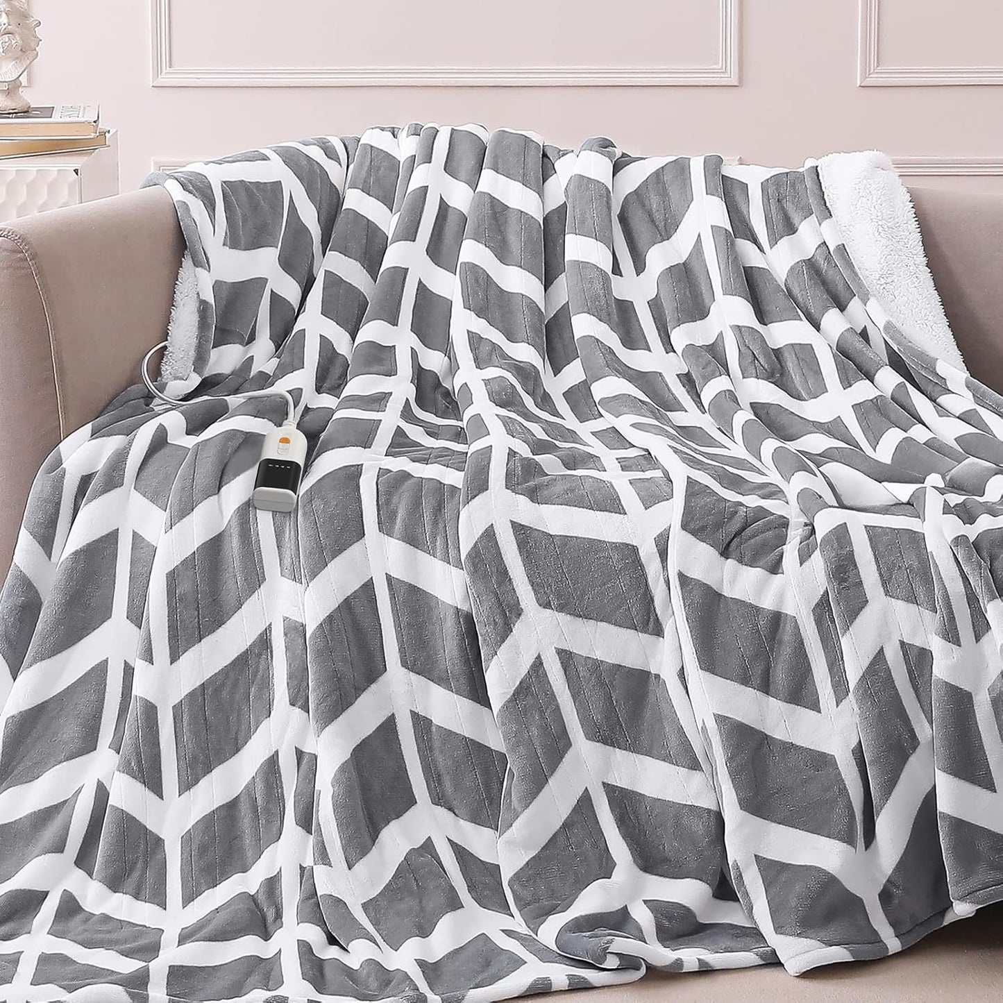 VENTIMI Electric Blanket Heated Throw, 50" x 60" Heated Blanket with 5 Heat Levels & 3 Hours Auto Off, Fast Heating Blankets with ETL & FCC Certification, Grey
