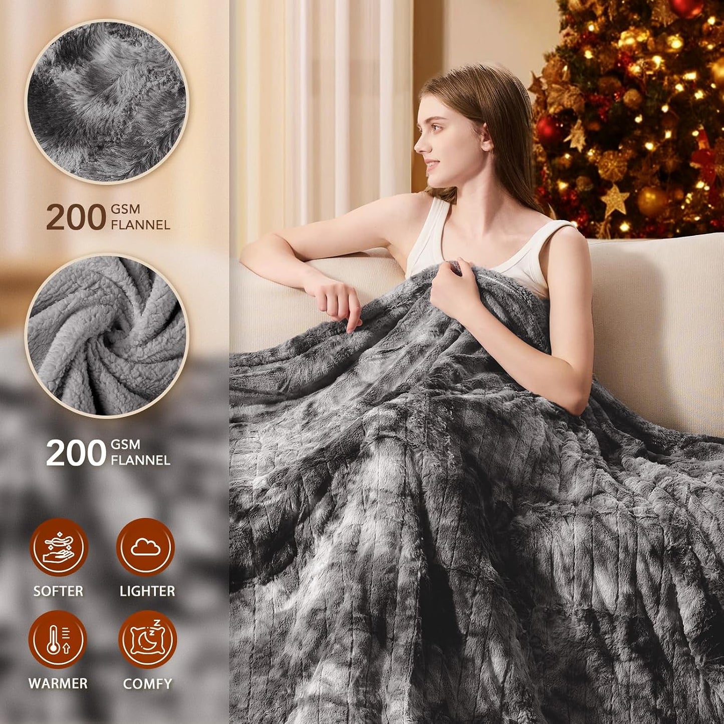 Homemate Heated Blanket Electric Throw - 50"x60" Heating Blanket Throw 1/2/4/6/8 Hours Auto-Off 10 Heat Levels Over-Heat Protection Luxury Faux Fur Sherpa ETL Certification