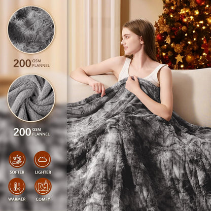 Homemate Heated Blanket Electric Throw - 50"x60" Heating Blanket Throw 1/2/4/6/8 Hours Auto-Off 10 Heat Levels Over-Heat Protection Luxury Faux Fur Sherpa ETL Certification