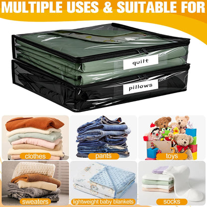 Plastic Storage Bags with Easy-Glide Zipper, Durable Clear Vinyl Zippered Storage Bags for Clothes Sweaters Comforters Blankets Sheets Bedding (15.7 x 13.8 x 3.9 Inch, Transparent White)