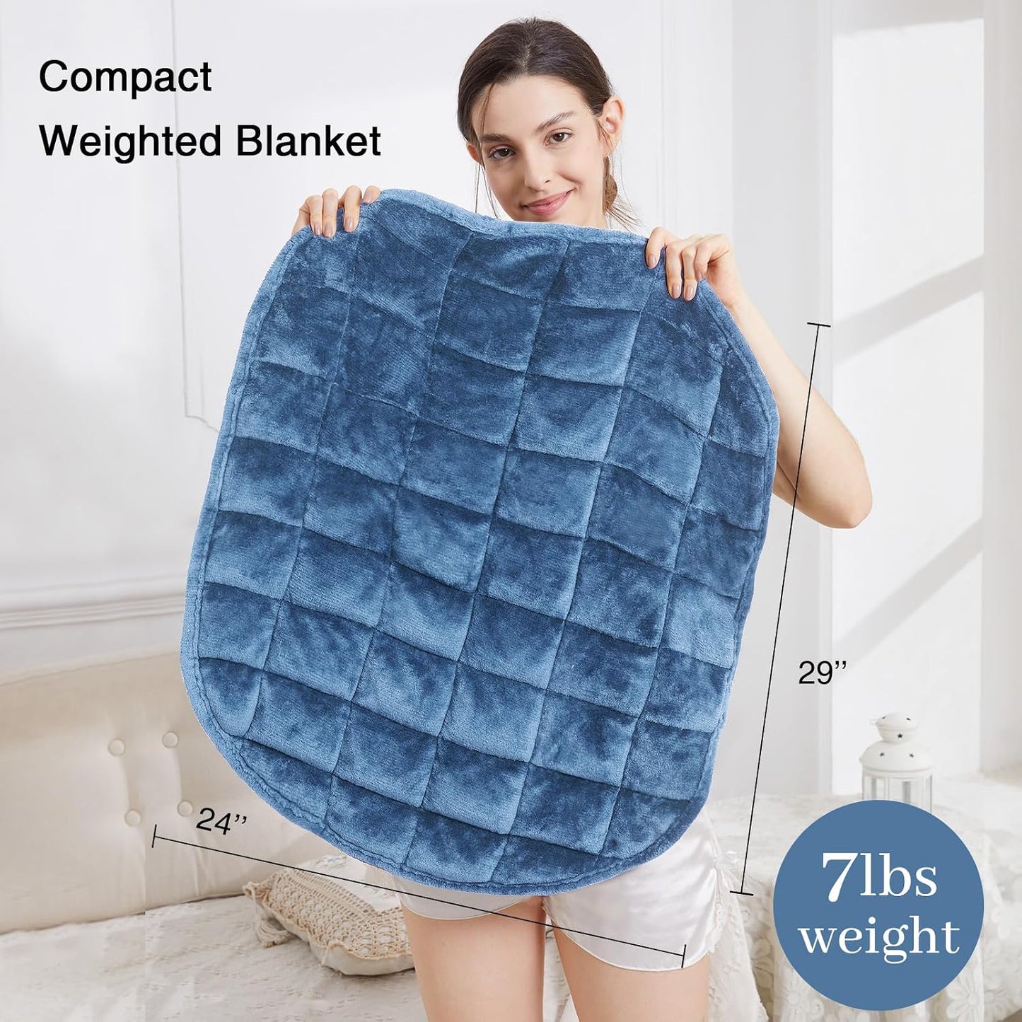 Alomidds Weighted Lap Blanket 7lbs, Cozy Breathable Flannel Weighted Lap Pad for Adults, Small Weighted Blanket for Travel, Couch, Green, 29" x 24"