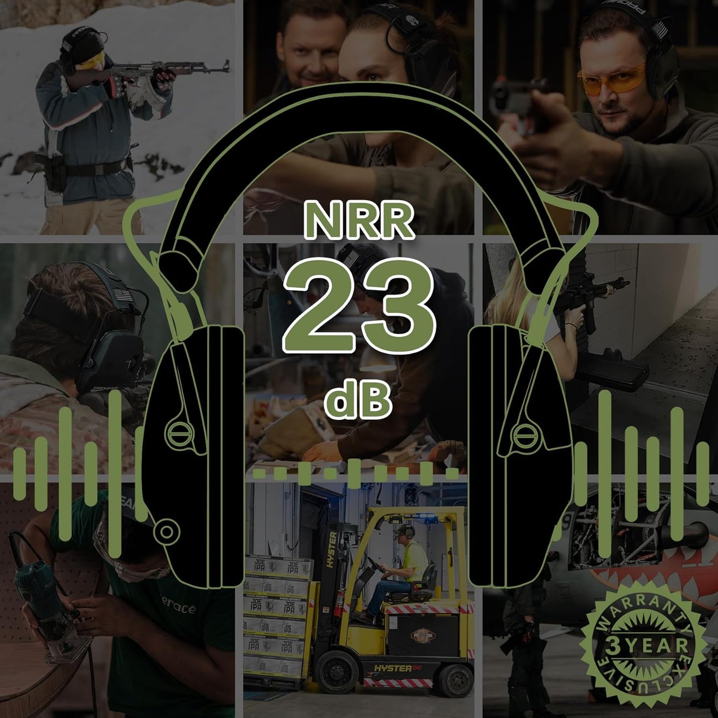PROHEAR Electronic Ear Protection for Shooting with 4X Sound Amplification, Gun Range Hearing Protection Muffs, NRR 23dB Noise Reduction Headphones for Hunting, Green
