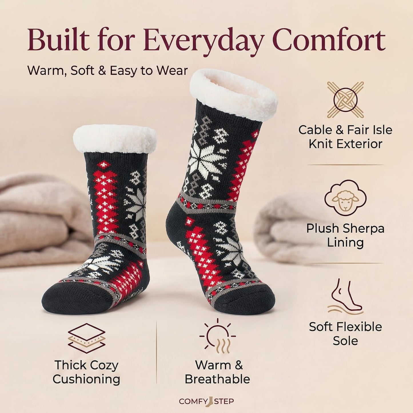 Cozylook Fuzzy Slipper Socks for Women with Grips Warm Cozy Soft Non-Slip Winter Socks Cozy Gift Idea