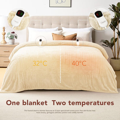 Homemate Heated Blanket Electric Throw - 50"x60" Heating Blanket Throw 1/2/4/6/8 Hours Auto-Off 10 Heat Levels Over-Heat Protection Soft Flannel Sherpa Heater ETL Certification