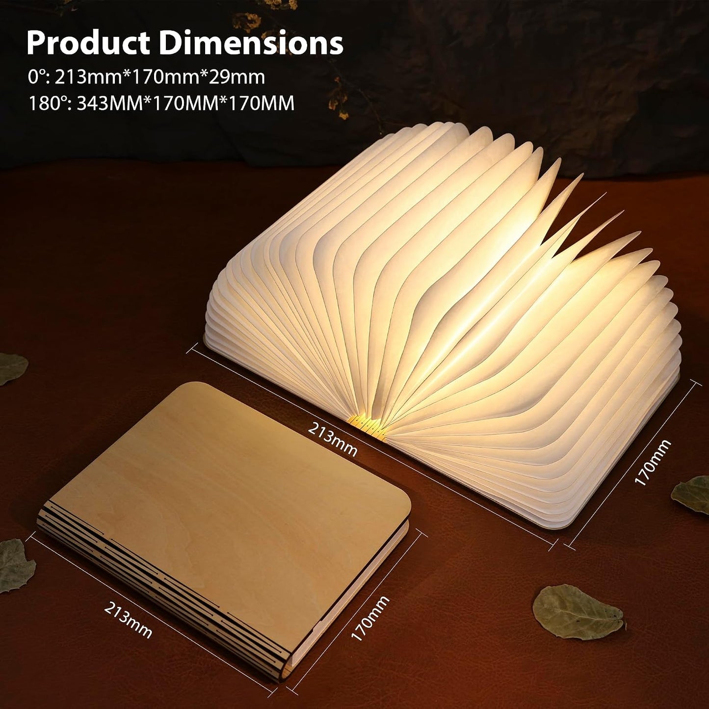 4.7 Inch Wooden Book Lamp, Book Lovers Gifts,Teacher Appreciation Gifts for Women, Folding Book Light, LED Ambient Lighting, Magnetic Mood Lighting for Home&Library Decor (Walnut)