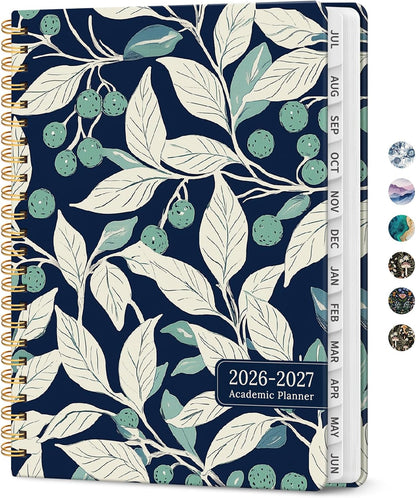 Planner 2026-2027, Academic Monthly and Weekly Calendar Planner for Women, July 2026 - June 2027, Hardcover Pretty Agenda Planner Book with Tabs, Spiral Daily Organizer for School Office Home Supplies, 6.3" x 8.5" - Blue Floral