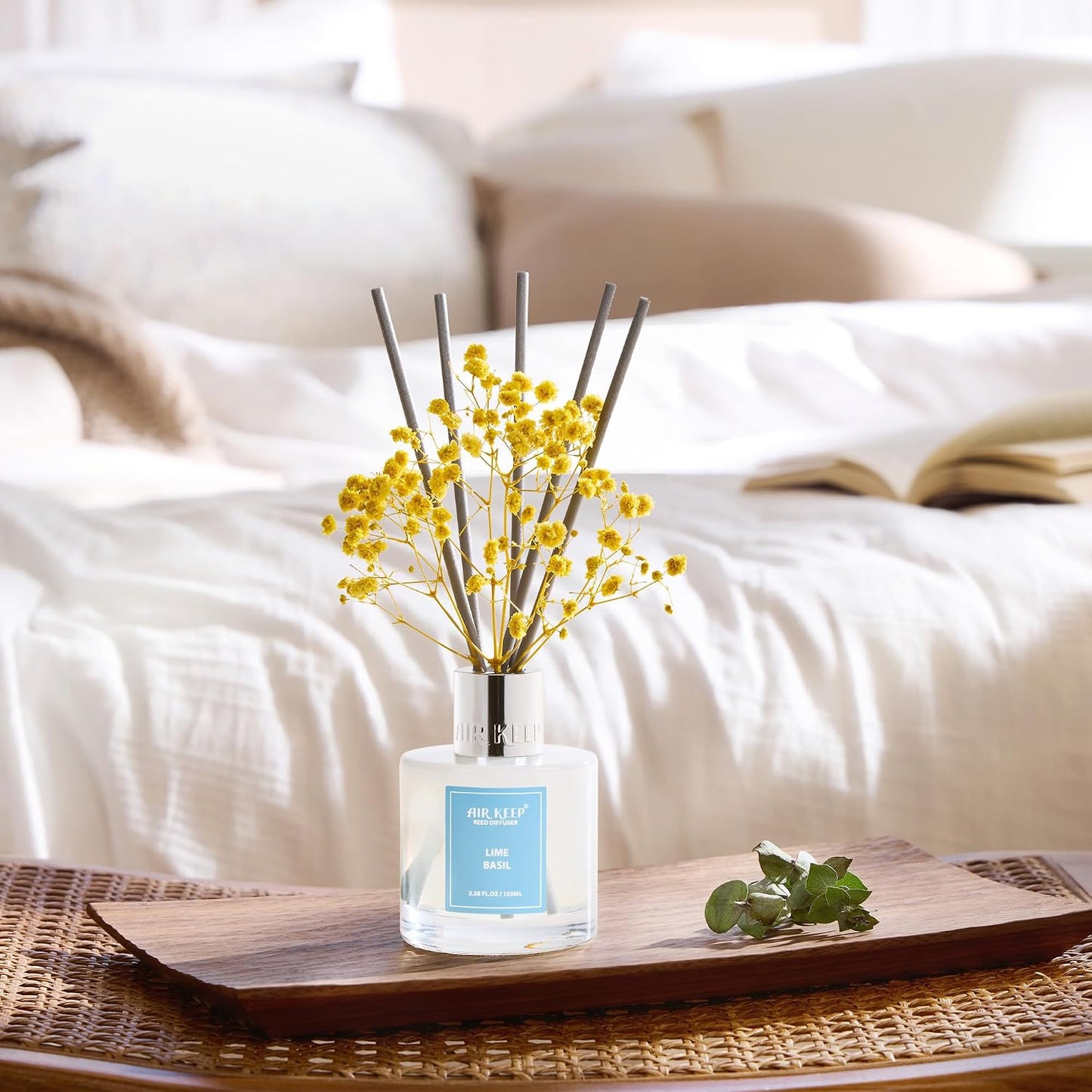 Airkeep Reed Diffuser Set,3.38 fl oz (100 ml) - Clean Linen Oil Diffusers with 8 Reed Sticks,Home Fragrance Reed Diffuser for Bathroom Shelf Decor