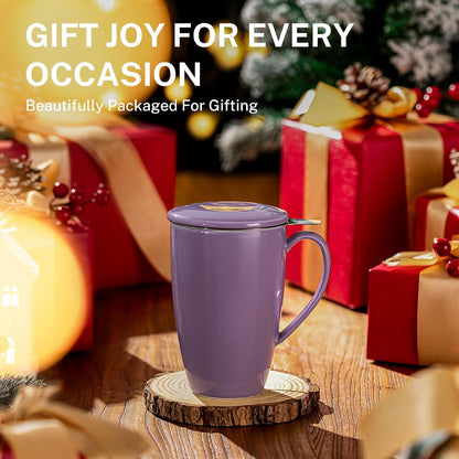 Sweese 15oz Porcelain Tea Mug with Infuser and Lid – Microwave Safe, Ergonomic Handle, Lead-Free Glaze, for Loose Leaf Tea
