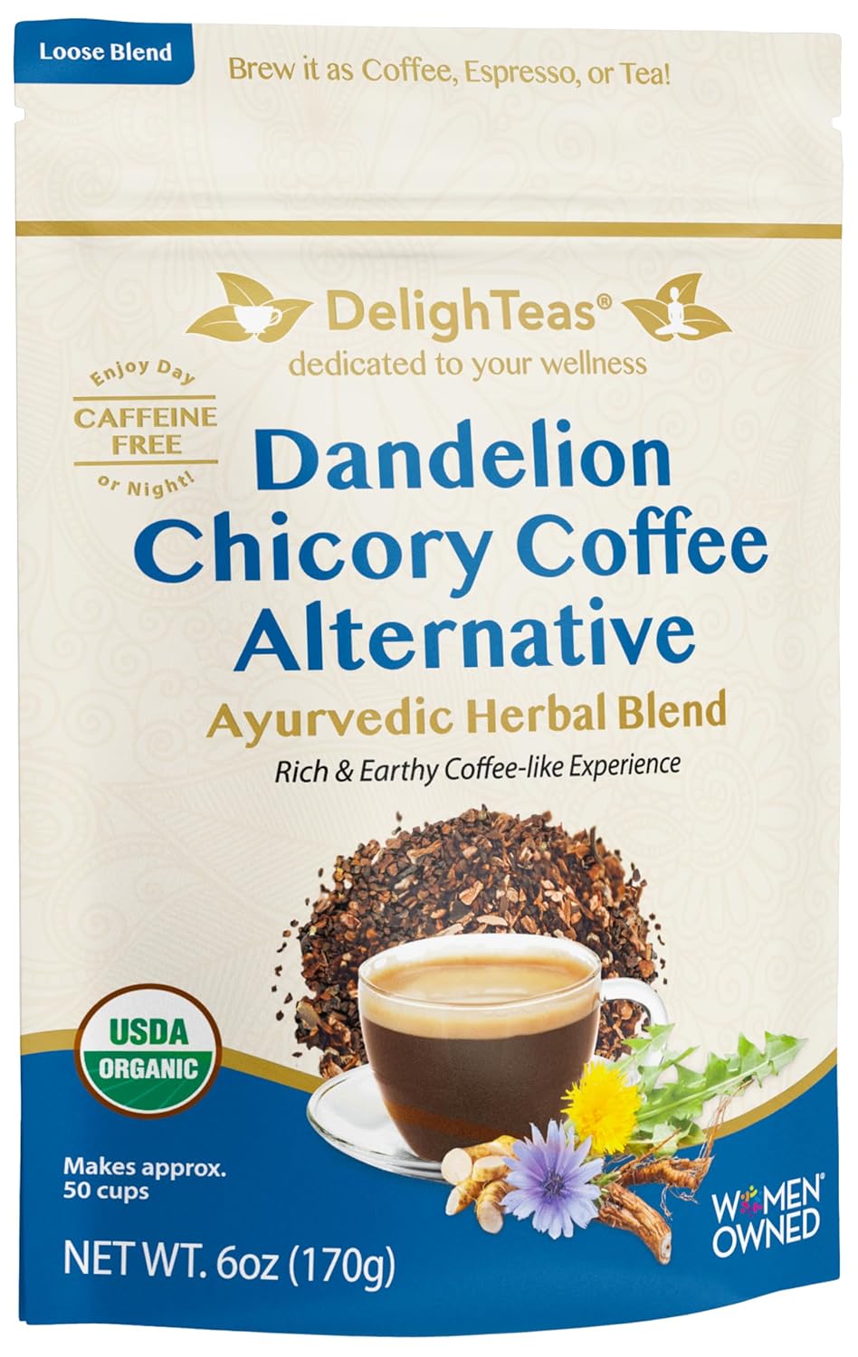 DelighTeas Organic Masala Chai Powder | Caffeine free, Unsweetened, Vegan, Keto | Ayurvedic Digestive Support blend for Chai Spice Tea | 100 Servings, 4oz