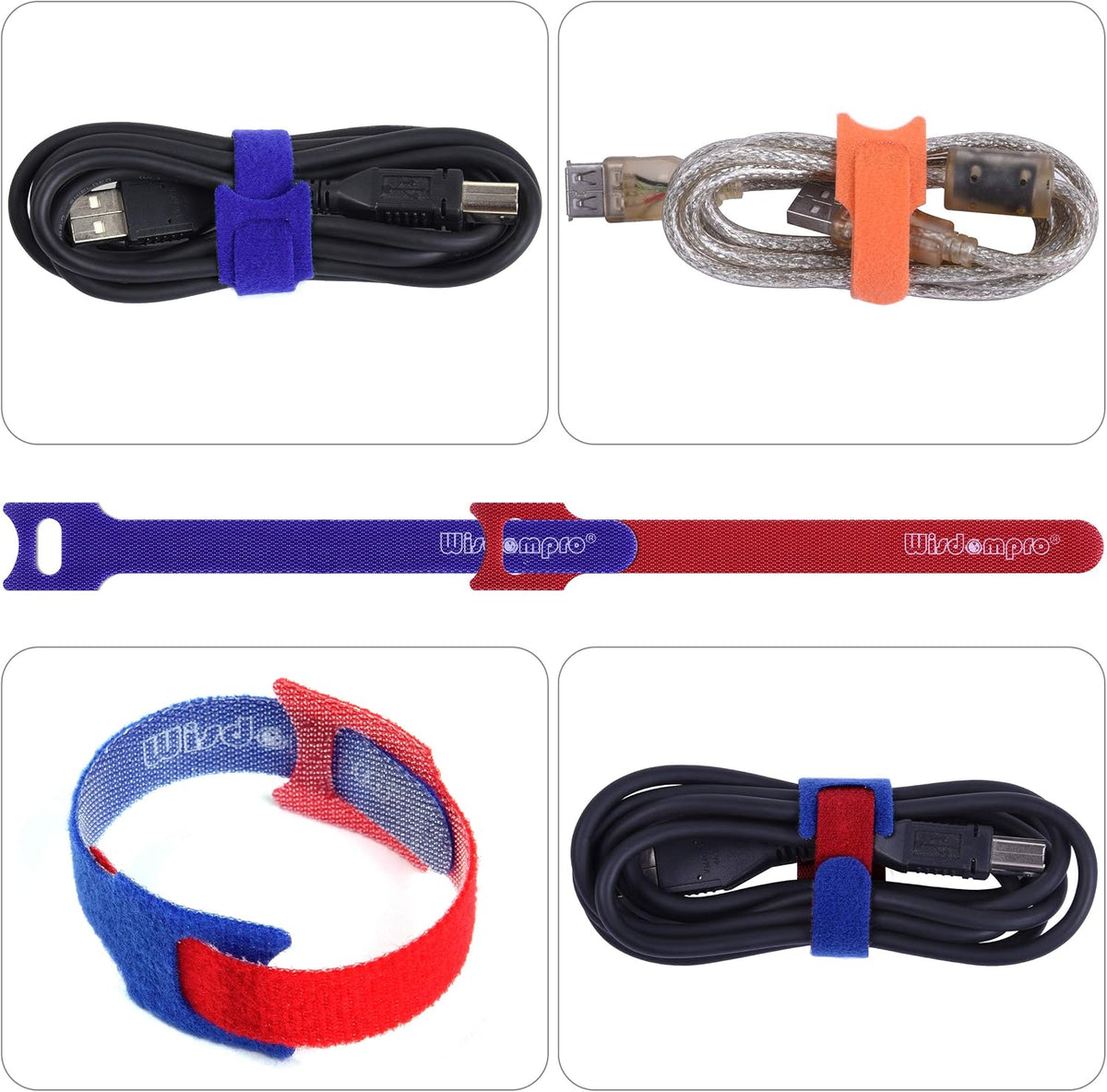 Wisdompro 20 Pcs 6 Inches Hook and Loop Cable Ties and 20 Pcs Cord Labels
