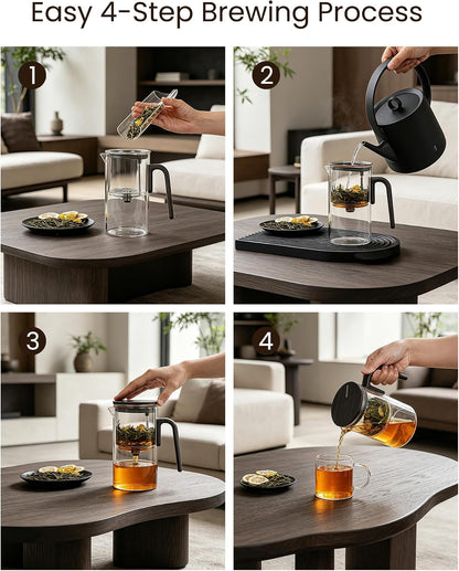 ZENS Magnetic Tea Pot, Enchanted Glass Teapot with Infuser and Magnetic Suction Lid for Mess-Free Loose Tea Diffusers, Walnut Wood Handle, Tea Lovers Gifts